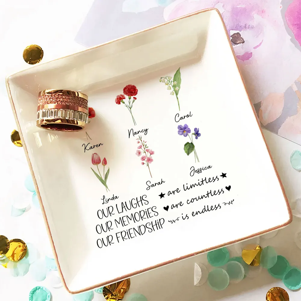 Limitless Laughs Countless Memories Endless Friendship - Personalized Jewelry Plate - Gift For Besties, Friends, Soul Sisters