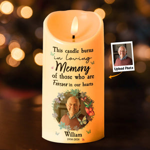 This Candle Burns In Loving Memory - Personalized Led Flameless Candle - Memorial Gift, Custom Photo Sympathy Candle, Bereavement Gift For Family