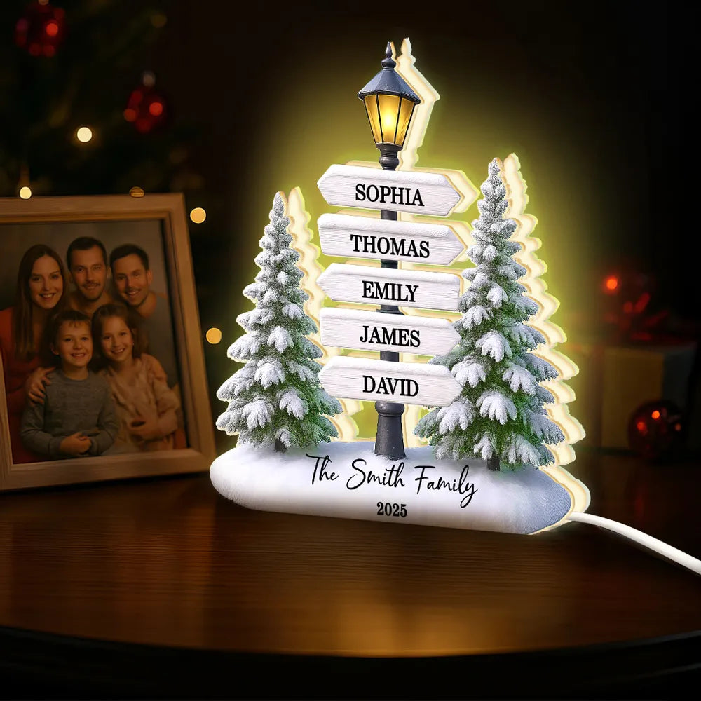 Family Lamp Posts Directional Signs Christmas Night - Personalized Light Box - Christmas Gift For Family