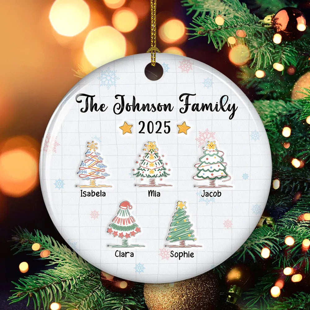 Hand Drawing Christmas Tree Family - Personalized Ornament - Christmas Gift For Family