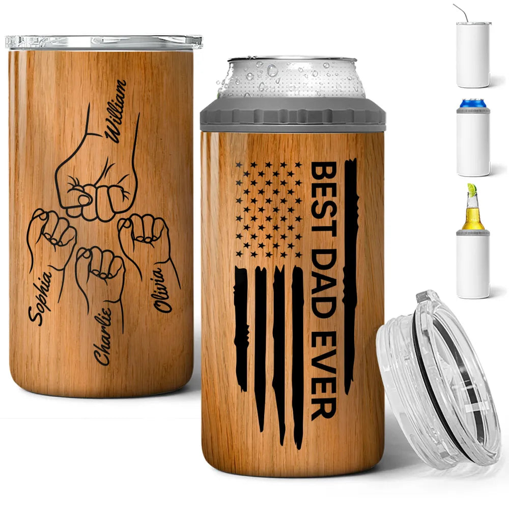 Best Dad Papa Grandpa Ever Fist Bump Outline - Personalized Can Cooler Tumbler - Gift For Dad Grandpa, Father's Day Gift Idea