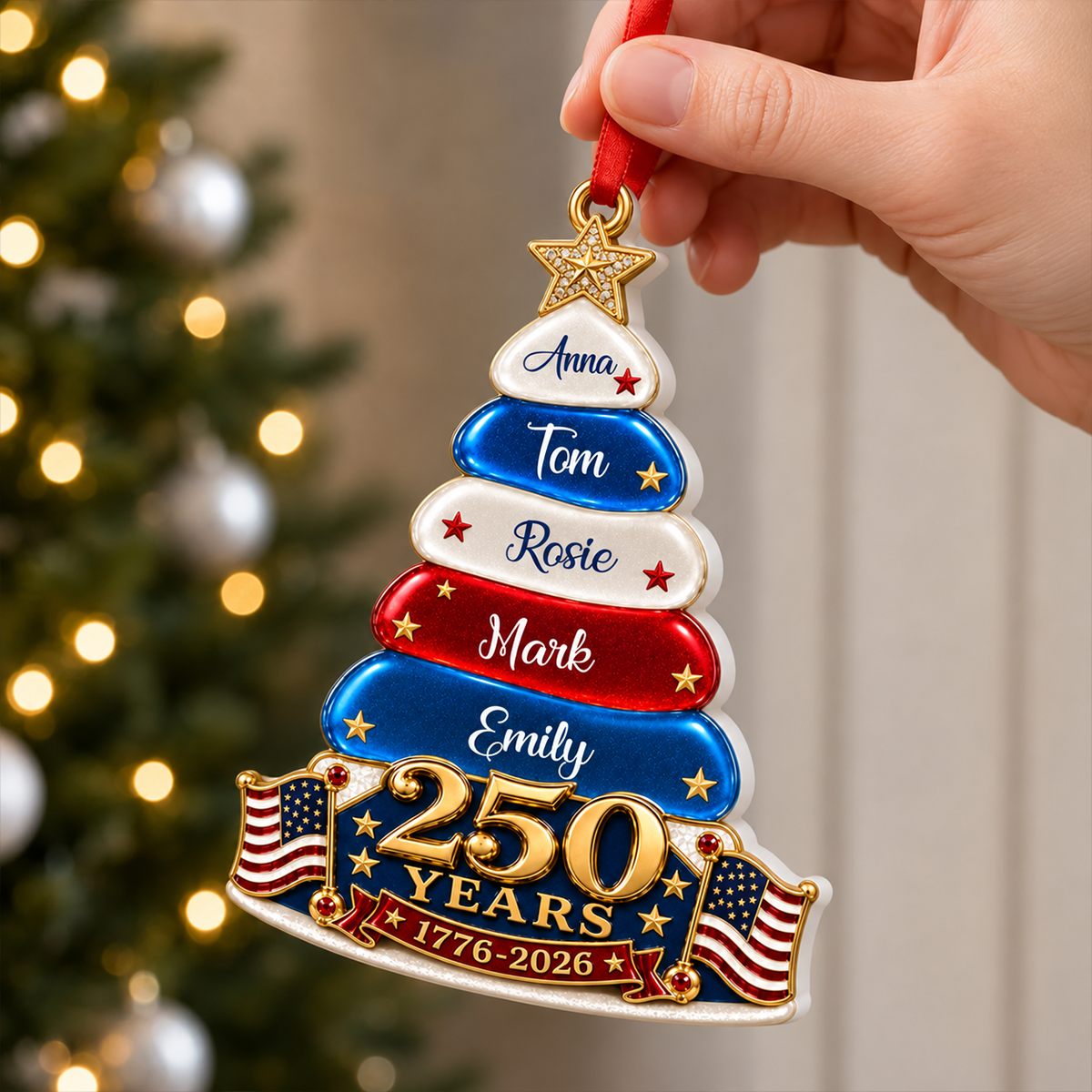 Stars And Stripes Christmas Together We Make A Family Tree - Personalized 3D Ornament
