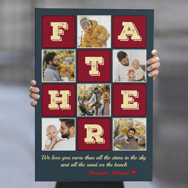 Father, Custom Photo Collage, Customizable Name - Personalized Canvas - Gift For Dad, Father's Day, Birthday Gift