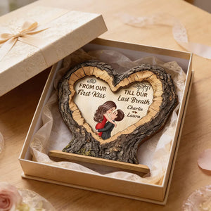 From First Kiss Till Last Breath Couple Kissing - Personalized Wooden Plaque - Anniversary Gift, Valentine's Gift For Him, For Her