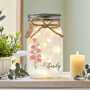 Gift for Daughter, Personalized Birth Month Flower Mason Jar Light, Meaningful Birthday & Inspirational Gift