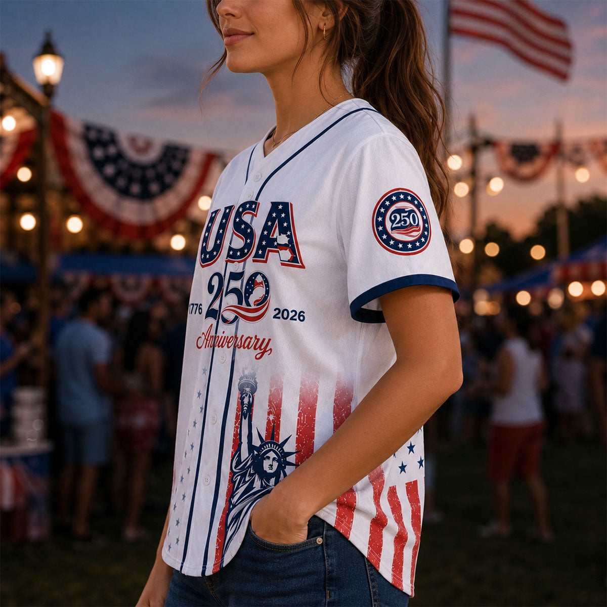 USA 250th Anniversary Patriotic Statue of Liberty Baseball Jersey Shirt