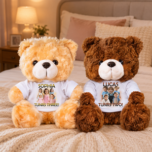 Birthday Teddy Bear Plush - Custom Photo and Name - Personalized Teddy Bear
