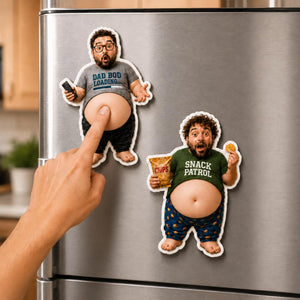 Funny Daddy Face Squishy Belly Fridge Magnet, Personalized Father's Day Gift For Husband, Custom Dad Photo Magnet, Gift From Son Daughter