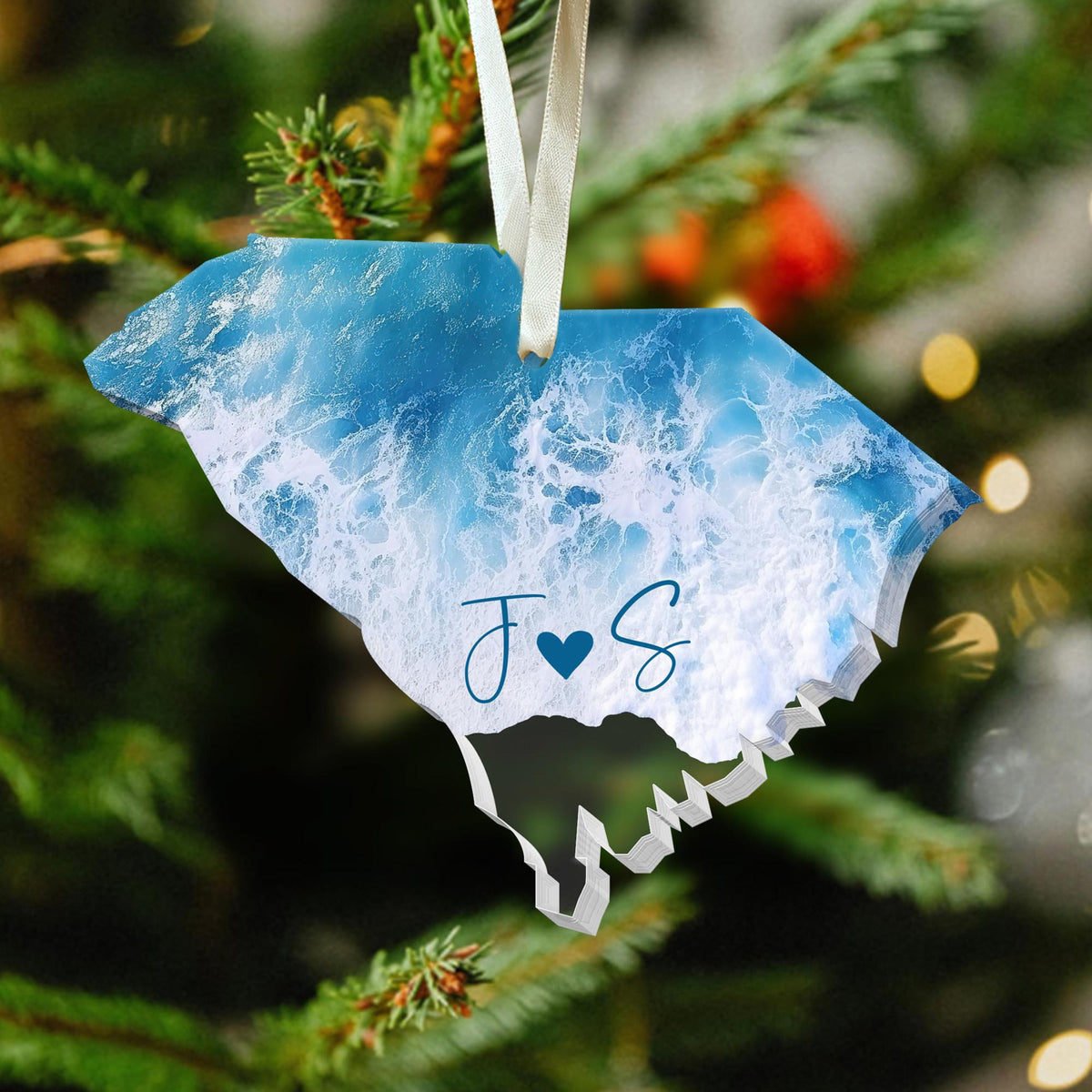 Personalized Engagement Ornament, Custom State Beach Engagement Ornament, Christmas Gift For Couples, Anniversary Gift, Engagement 2025 Gift