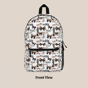 Personalized Wild Coquette Bow Backpack, Leopard Print Back To School Bookbag, Custom Name Backpack, Cheetah Girl Birthday Gift