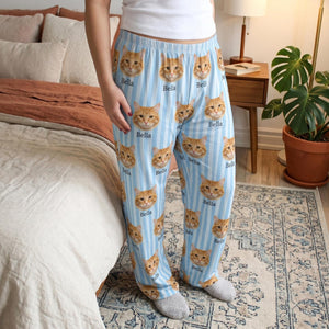 Custom Pet Face Pajama Pants with Name Personalized Cat & Dog Pyjamas