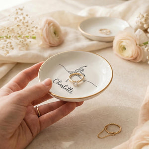 Personalized Ballet Ring Dish Custom Jewelry Holder | Dance Teacher Gift | Gold Rim Ceramic Trinket Dish