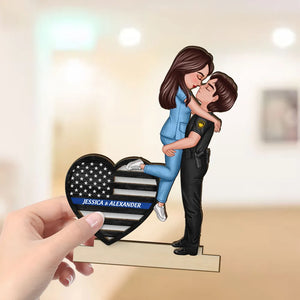 Hero Couple Hugging Kissing Keepsake Gift by Occupation Personalized Wooden Plaque, Valentine's Day Gift For Couple