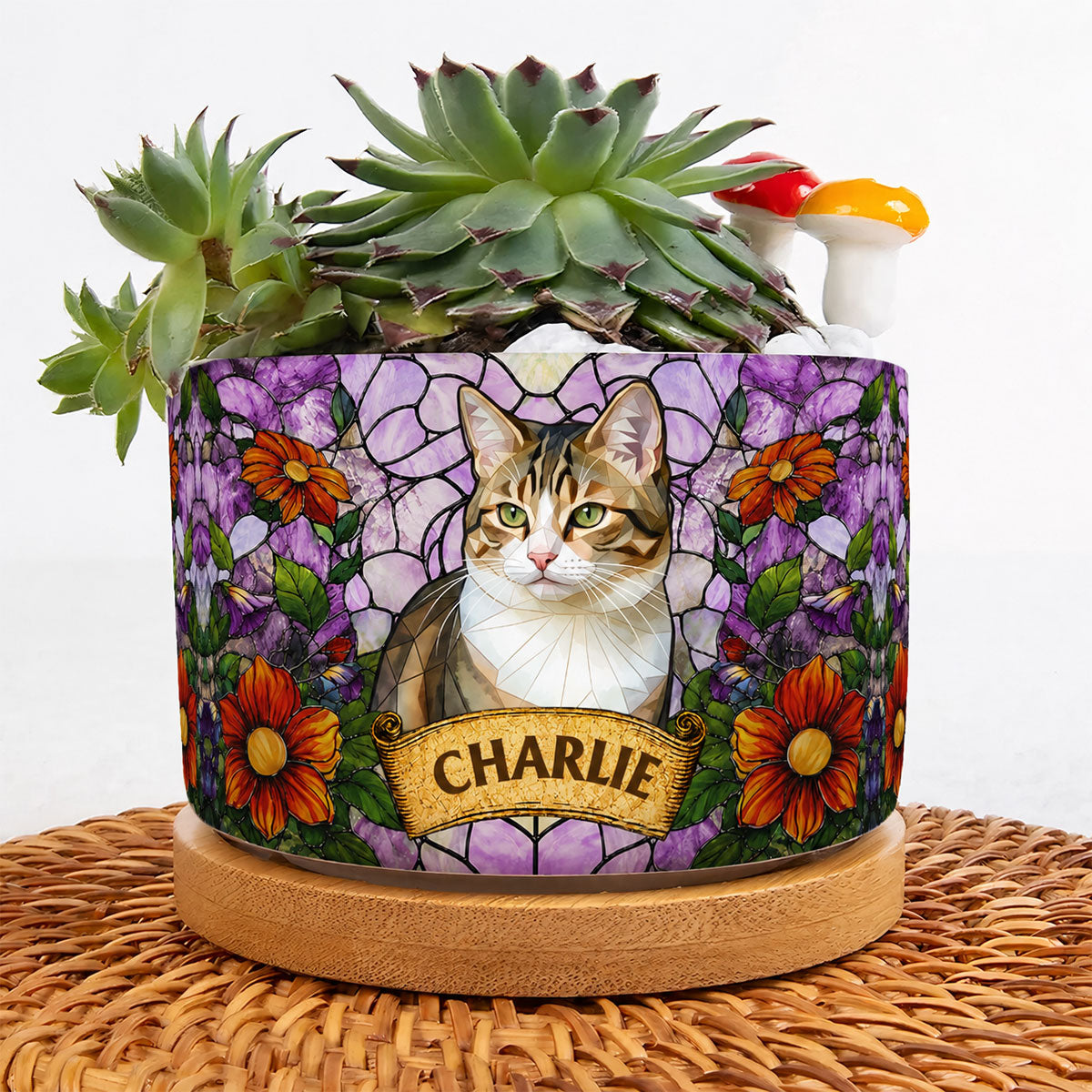 Custom Pet Portrait Stained Glass Style Pet Loss Gift For Pet Owners - Personalized Plant Pot