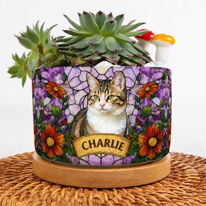 Custom Pet Portrait Stained Glass Style Pet Loss Gift For Pet Owners - Personalized Plant Pot