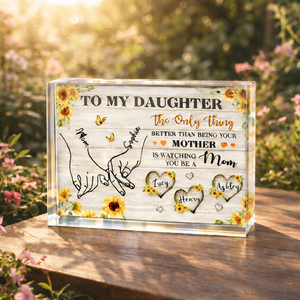 Sunflower To My Daughter Mom And Daughter Holding Hands Custom Kids Names - Personalized Acrylic Table Sign - Mother's Day Gift For Daughter