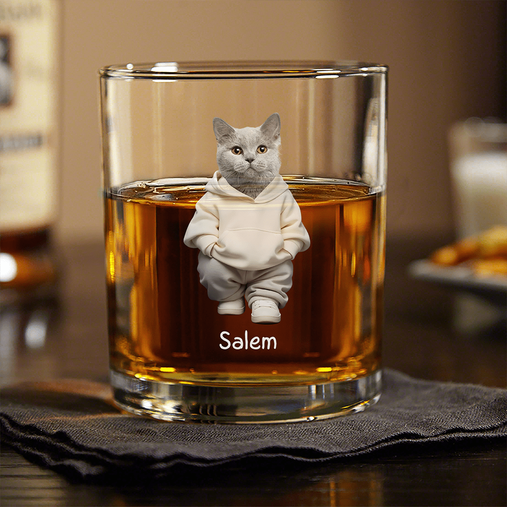 Custom Photo Cool Dog Cool Cat - Personalized Whiskey Glass - Gift For Dog Cat Pet Lover