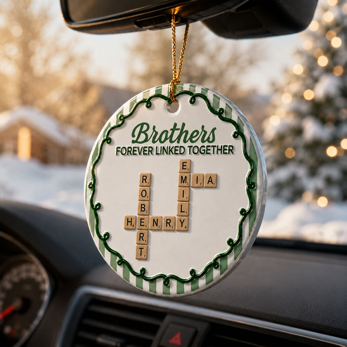 Brothers & Sisters Forever Linked Together Crossword Striped Christmas  - Real 3D Raised Ornament