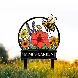 Custom Bee Garden Sign with Stakes, Mother's Day Gift for Mimi, Bee Floral Yard Stake, Flower Bed Decor, Gardener Gift, Nana's Blessings