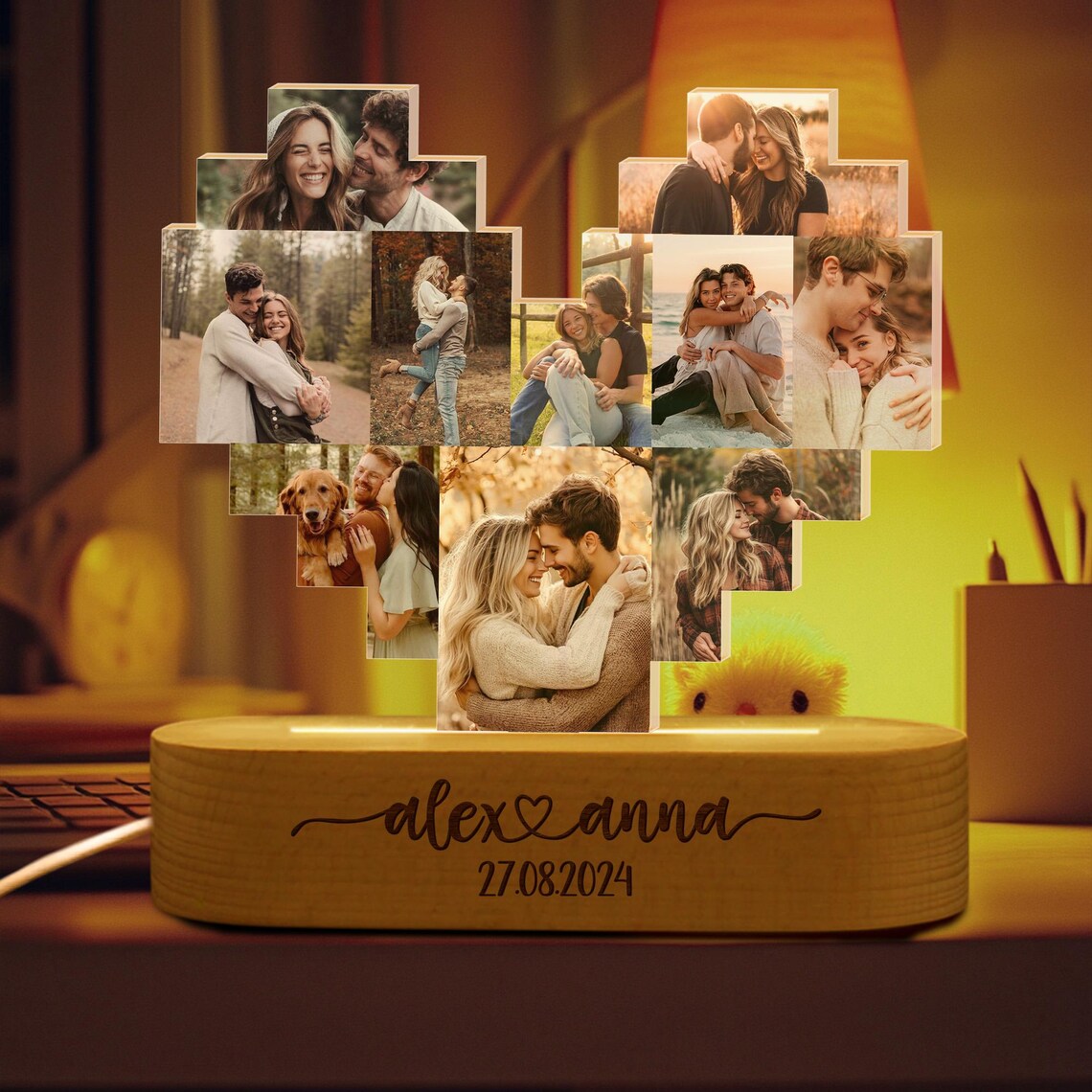 Personalized Valentine's Couples Gift, Couples Photo Night Light, Custom Picture Heart Light, Anniversary Gift For Couples, Engagement Gift