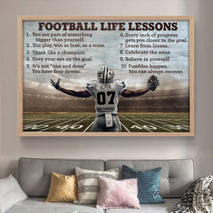 Custom Name & Number Football Life Lessons Personalized Football Canvas, Gift For Football Lovers