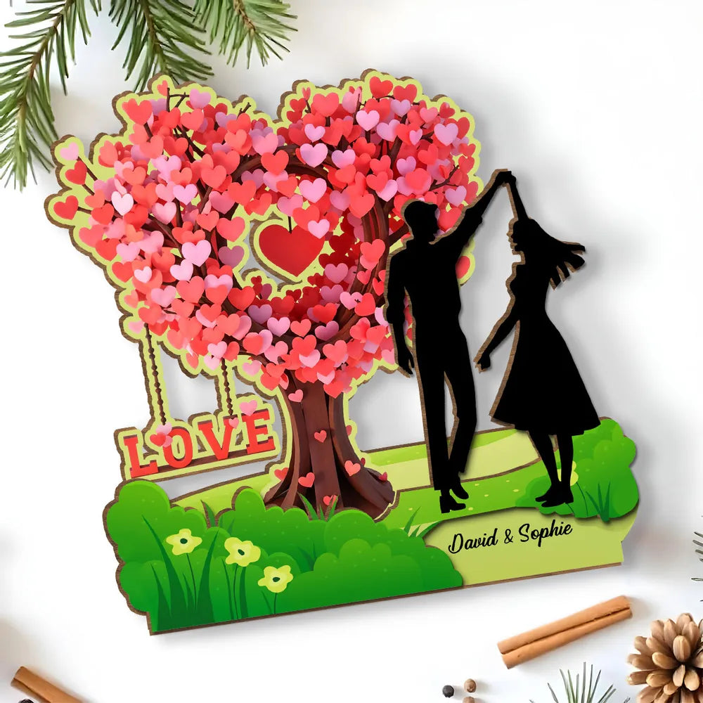 Love Tree Couple - Personalized Wooden Plaque - Valentine's Day Gift, Anniversary Gift For Couple