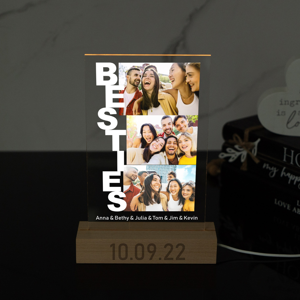 Personalized Besties Photo Collage, Personalized 3D LED Light Wooden Base, Gift For Friends, Besties