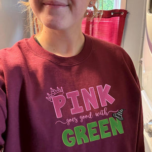 Pink Goes Good With Green Embroidery Sweatshirt