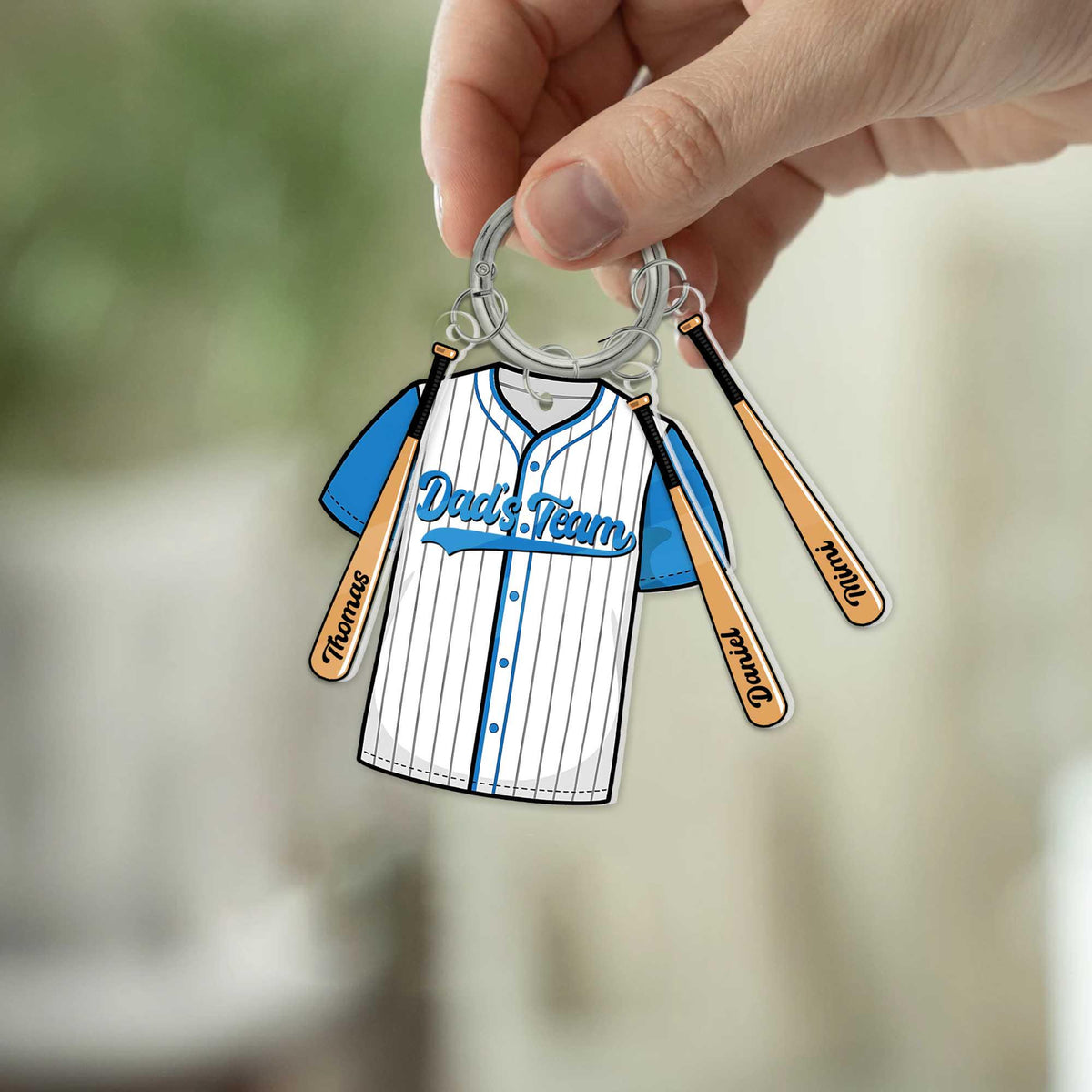 Dad's Team Baseball Keychain Personalized Gift with Kids' Names on Bats, Custom Father s Day Keyring for Baseball Lover Dad