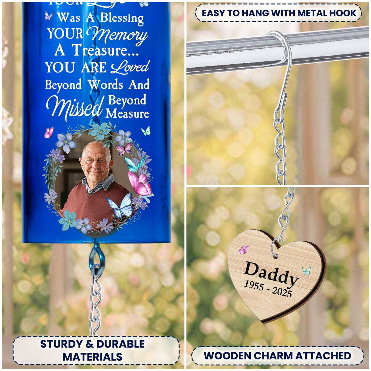 Your Life Was A Blessing - Personalized Wine Bottle Wind Chime - Memorial Gift