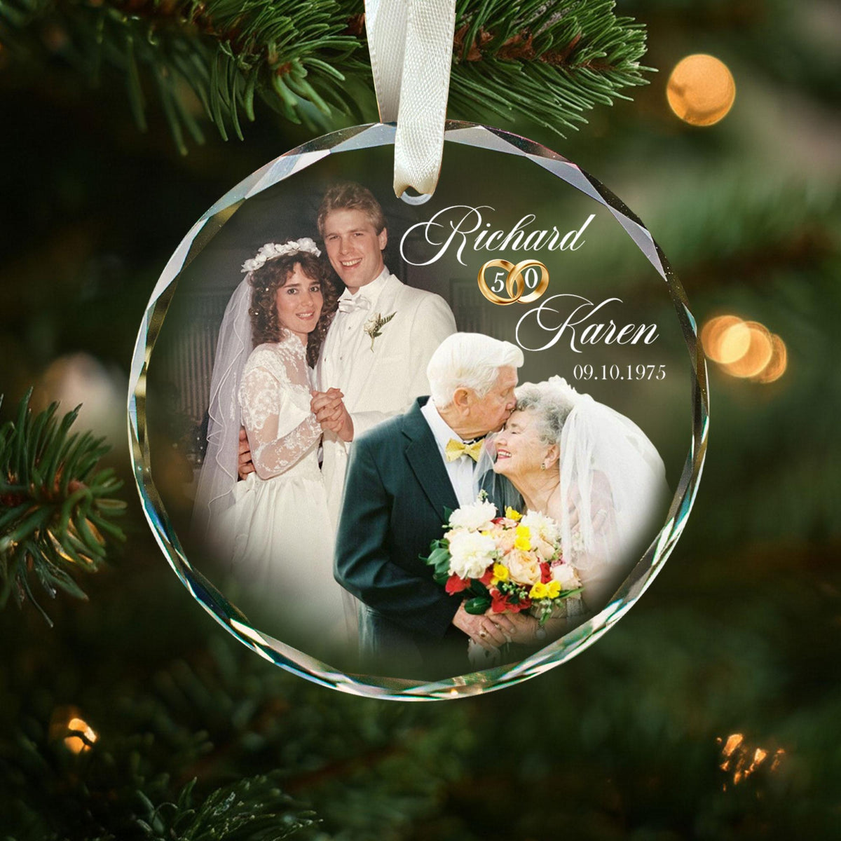 Personalized Wedding Anniversary Ornament, Custom Wedding Photo Ornament, 50th Anniversary Gift For Grandparents, Christmas Gift For Parents