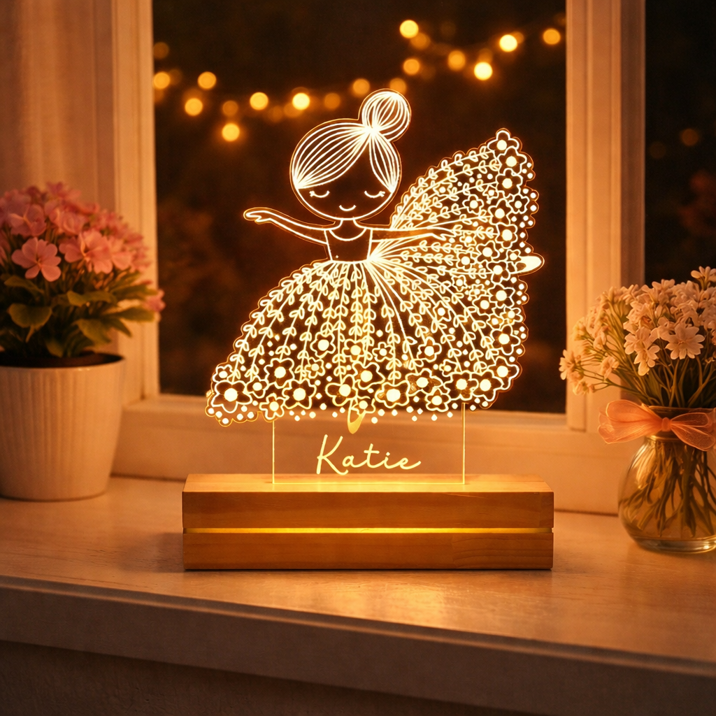 Personalized Ballerina Acrylic Night Light, Custom Name LED Lamp for Girls, Floral Dance Decor, Kids Bedroom Gift, Birthday Nursery Light