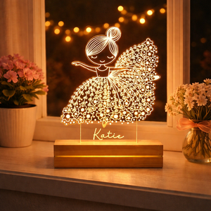 Personalized Ballerina Acrylic Night Light, Custom Name LED Lamp for Girls, Floral Dance Decor, Kids Bedroom Gift, Birthday Nursery Light