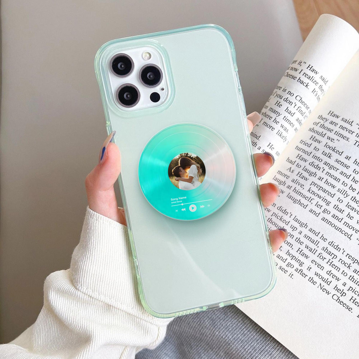 Personalized Photo & Song Vinyl Record Phone Grip, Custom Photo Music Vinyl Record, Phone Accessory for Music Lover, Couple Gift
