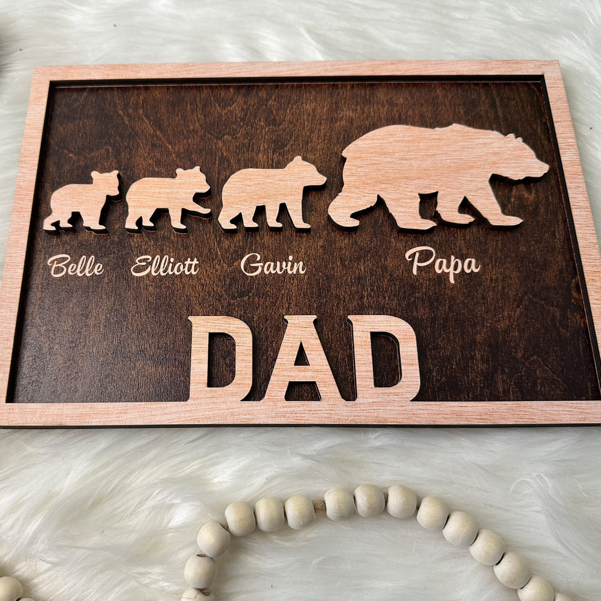 Personalized Papa Bear Sign with Kids Names, Engraved Wood, Custom Gifts For Dad From Daughter, Son, Dad's Children names Sign, Family Sign