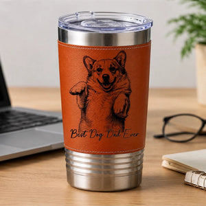 Best Dog Dad Ever - Personalized Leather Tumbler - Gift For Dog Lover, Dog Owner, Father's Day Gift