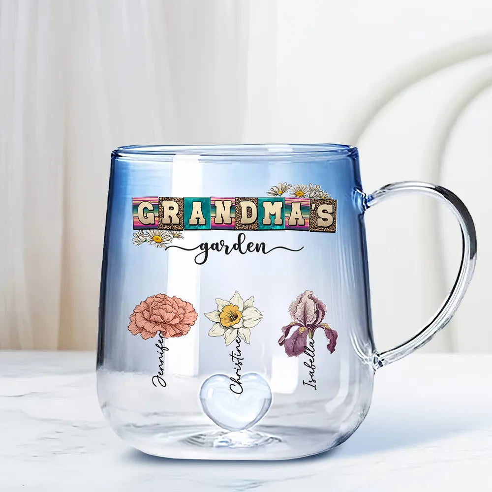 Mom Grandma's Garden Custom Kid's Birth Month Flower - Personalized Blue Gradient Mug - Gift For Mom Grandma, Mother's Day Gift