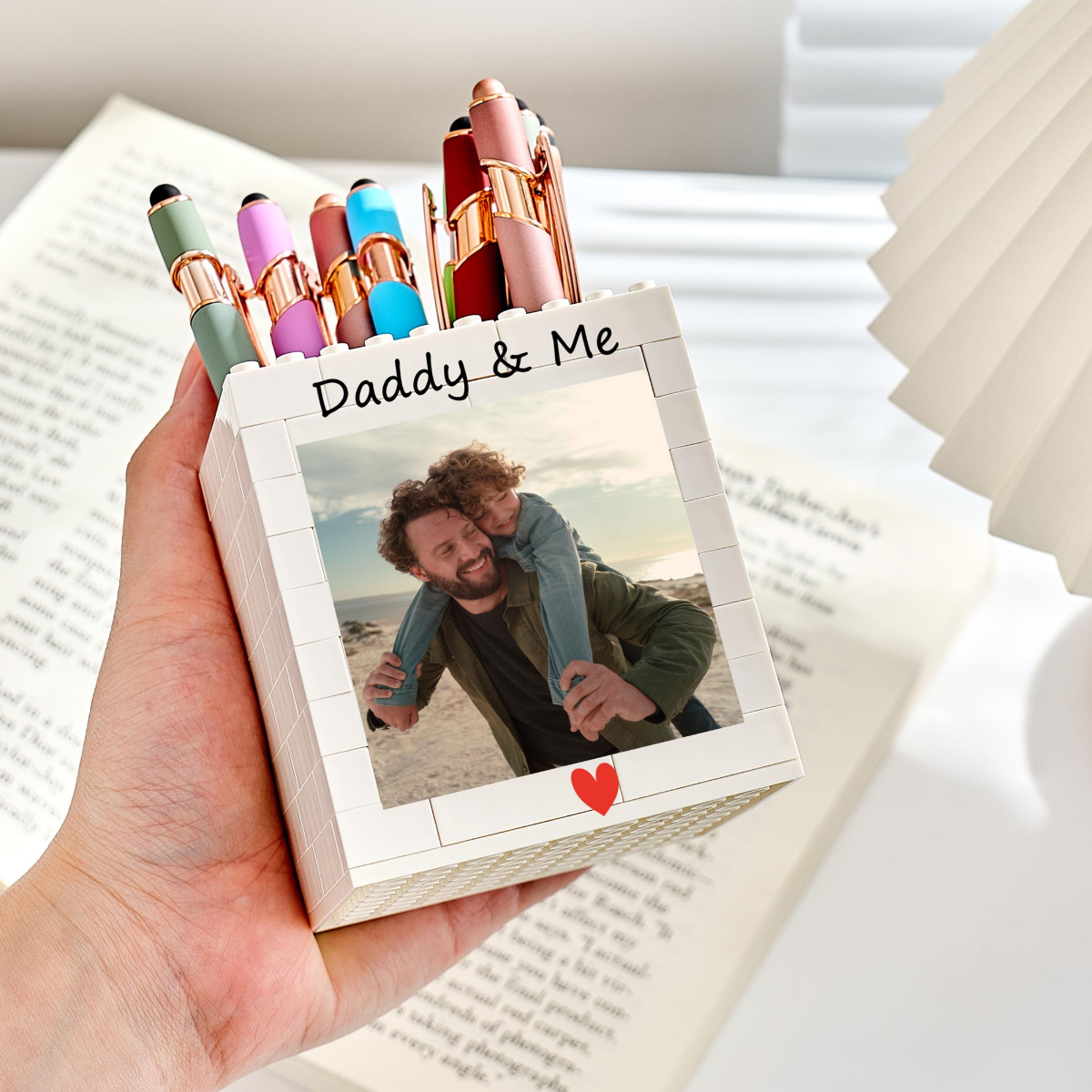 Personalised Daddy & Me Brick Photo Block Pencil Pot ,Custom Daddy and Me Brick Photo Pencil Pot, Fathers Day Gift,Gift for Dad,Photo Gift