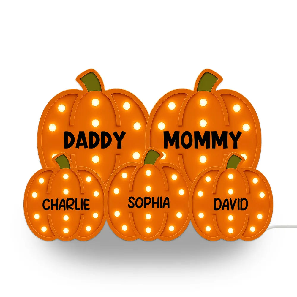 Family With Little Pumpkins - Personalized Acrylic Light Box - Gift For Mom, Grandma, Fall Season Home Decor