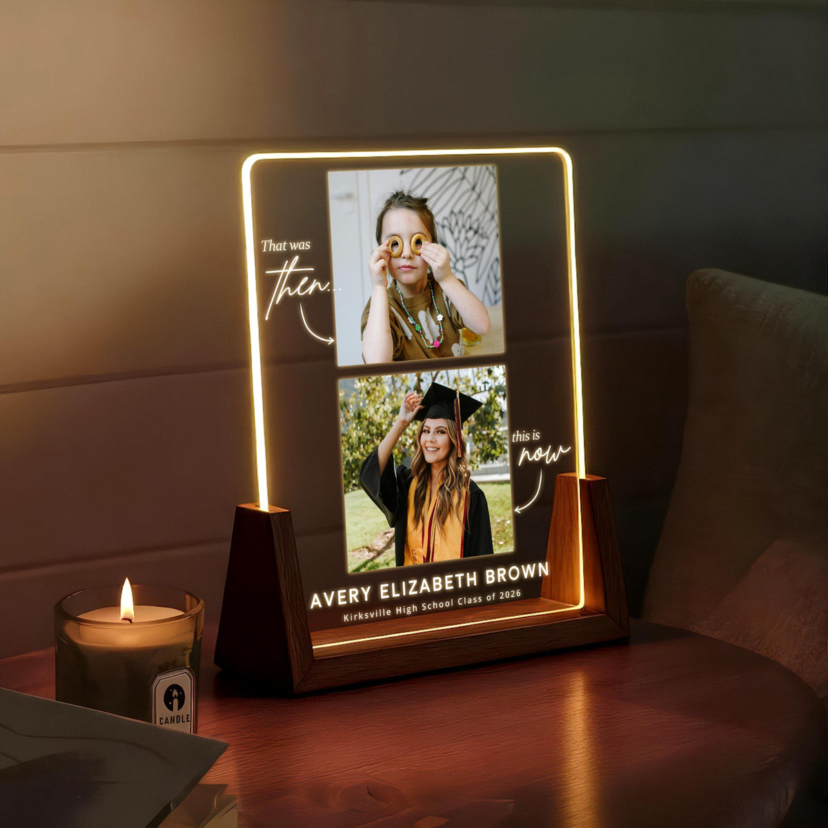 Personalized Then and Now Graduation LED Lamp, Custom Childhood and Senior Photo Gift, Class of 2026 Graduate Keepsake
