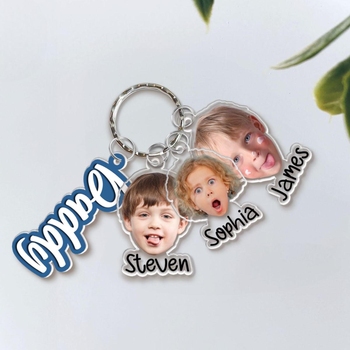 Custom Daddy Keychain With Kids Face Charm, Personalized Funny Face Keychain, Father's Day Gifts, Gift From Grandkids, Gift For Dad