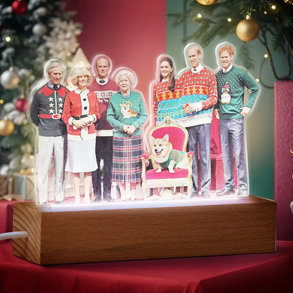 Custom Photo Shape - Personalized 3D LED Light Wooden Base - Christmas Gift For Family Members