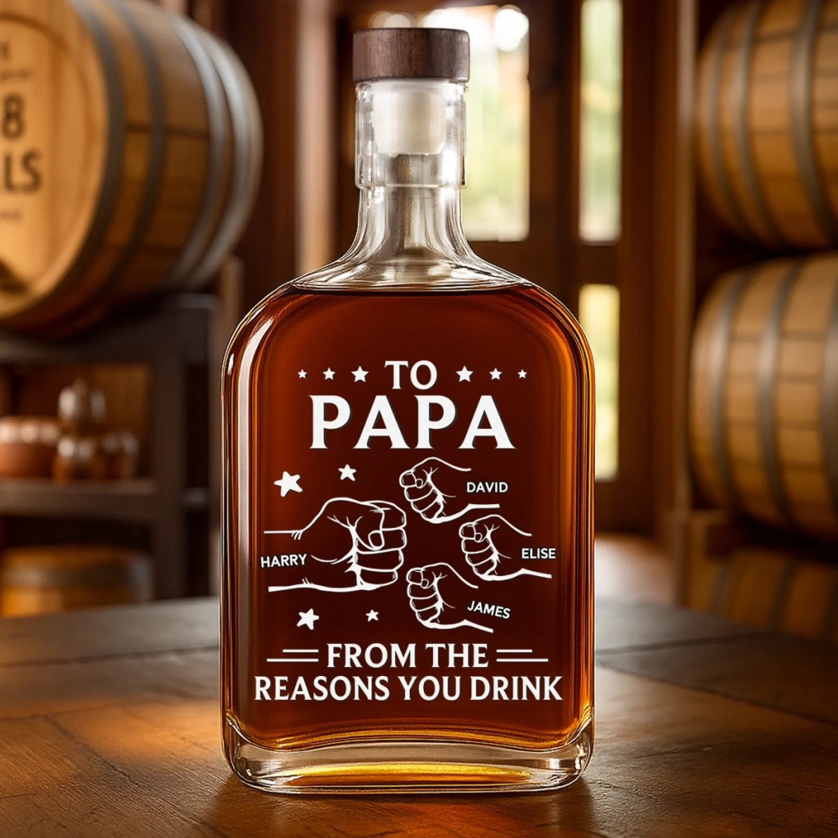 From The Reason You Drink Outline Fist Bump - Personalized Whiskey Bottle - Father's Day, Gift For Dad, Grandpa