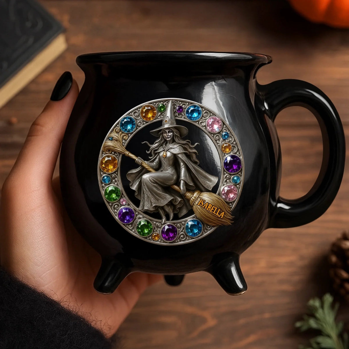 Jewelry Witch - Personalized Halloween Black Ceramic Witch Mug - Halloween Gift For Family, Sisters, Friends, Siblings