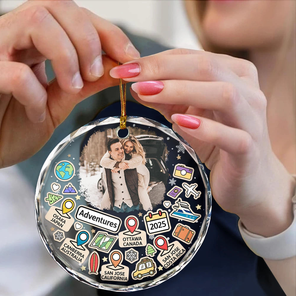 Custom Photo Travel Goal, Destination Of The Year - Personalized Crystal Ornament - Christmas Gift For Traveling Lovers