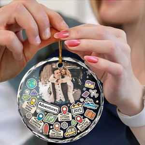 Custom Photo Travel Goal, Destination Of The Year - Personalized Crystal Ornament - Christmas Gift For Traveling Lovers