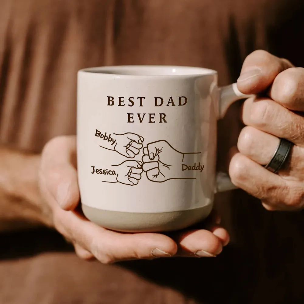 Best Dad Ever Fist Bump - Personalized Pottery Mug - Father's Day Gift for Dad