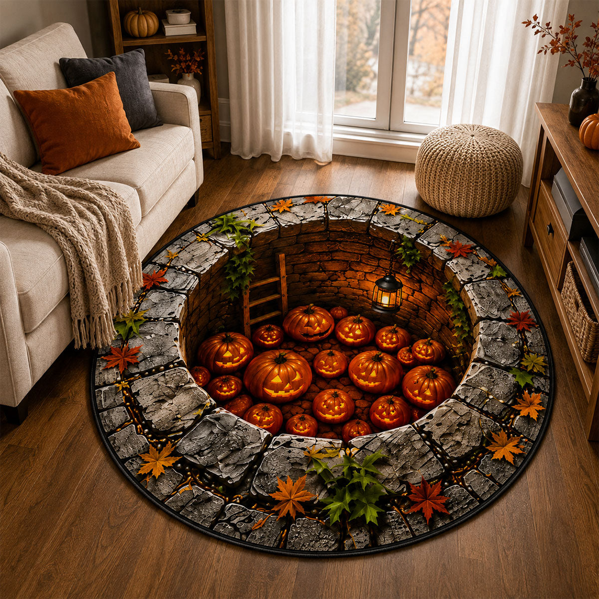 Halloween Pumpkin 3D Illusion Rug, 3D Halloween Vortex Rug