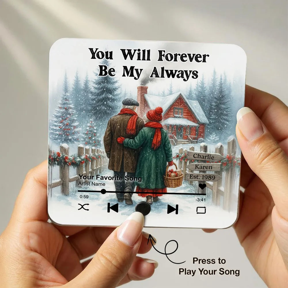Winter Old Couple Together - Personalized Music Fridge Magnet - Heartfelt Gift, Anniversary Christmas Gift For Couple