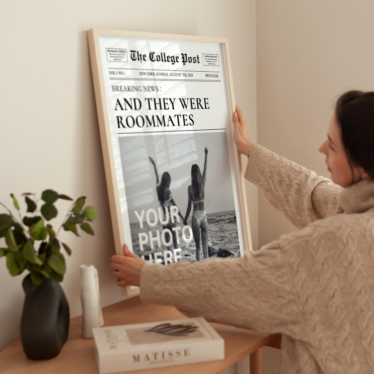 Custom Newspaper Print, Personalized New York Times Wall Art, Retro Magazine Headline, Roommate Decor, Girl Dorm Room Decor